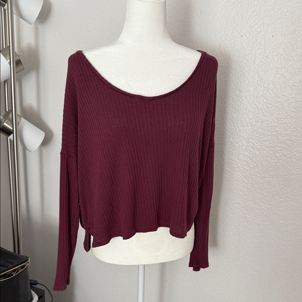 Burgundy Ribbed Knit Sweater